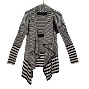 RED Black and White Striped Waterfall Open Front Cardigan